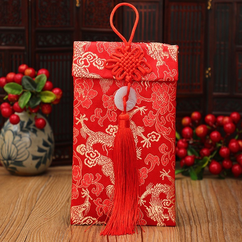 Bao lì xì cưới thổ cẩm / Bao Lì Xì Vải Gấm Nhiều Hoa Văn Cao cấp Ngày Tết,Cưới Hỏi, Nạp Tài. RỒNG DỌC NGỌC