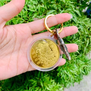 Móc khóa Đồng Tiền Xu Hình Thần Tài Khai Lộc - Cá Chép Phong Thuỷ May Mắn