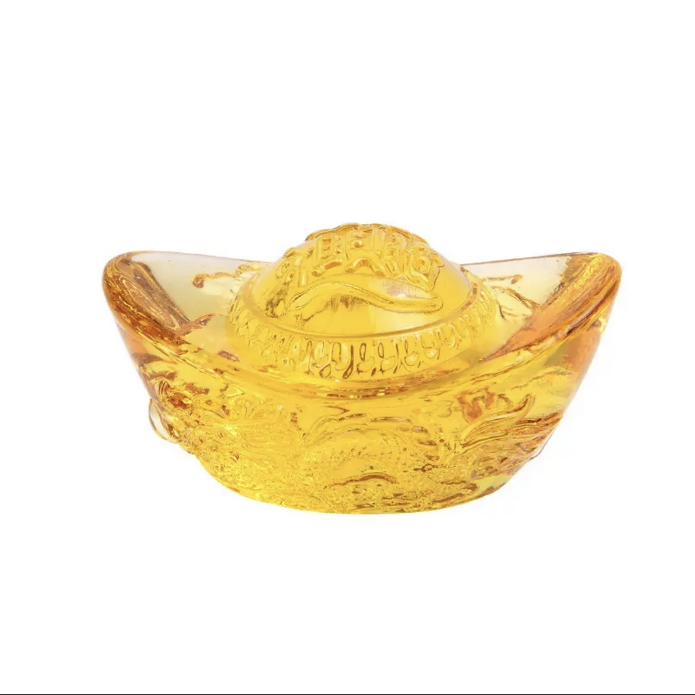 ⭐RƯỚC LỘC⭐ Thỏi vàng thủy tinh pha lê Chạm Rồng tinh tế Cỡ Lớn 50mm - Đỉnh vàng phong thủy may mắn