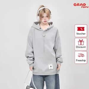 Áo hoodie nữ GRADPOPU PH20 dáng rộng kèm phụ kiện dây cổ, chất nỉ 2 lớp dày dặn có mũ trùm đầu phong cách retro Mỹ