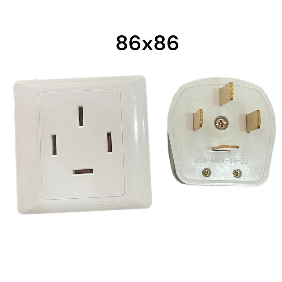 Phích cắm điện công nghiệp 3 pha 4 chân 16A, 25A Mặt vuông 86x86 ...