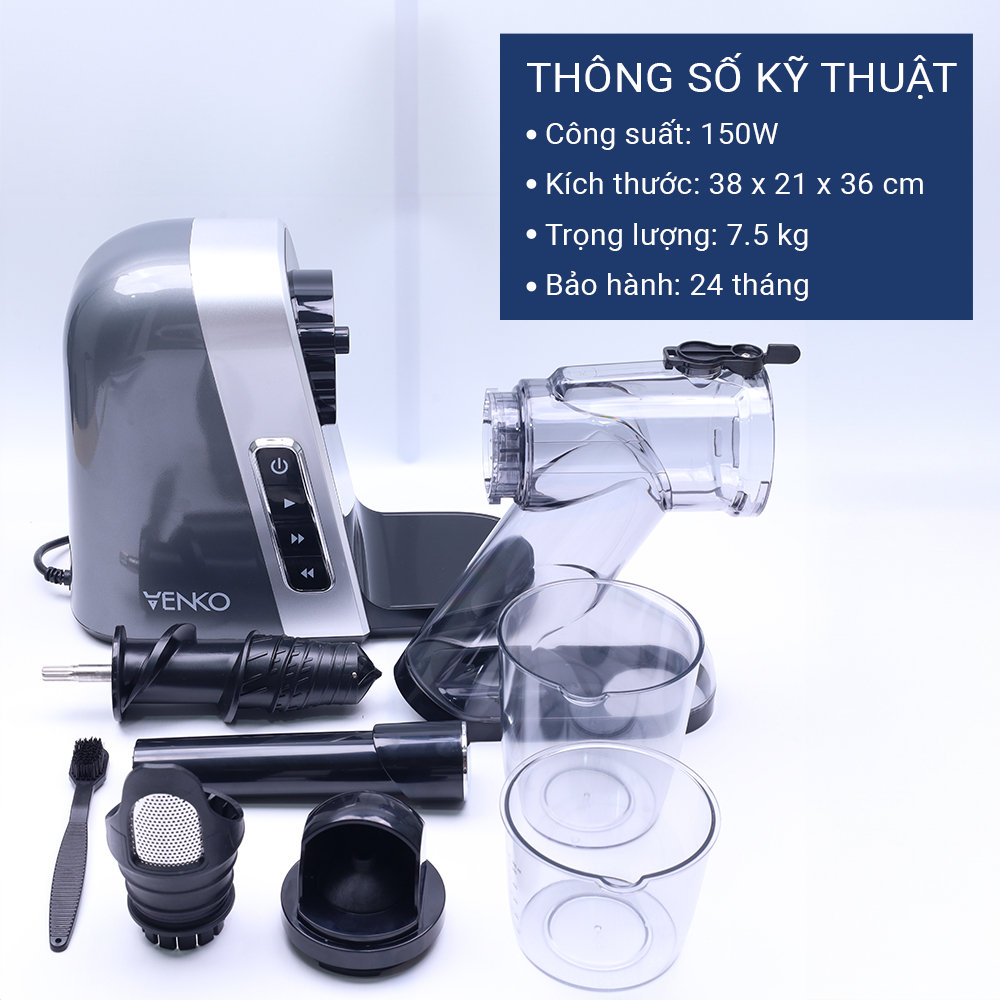 [Chính Hãng] Máy ép chậm trục ngang Venko VS30 - Máy Ép Trái Cây Giữ 98% Lượng Nước Công Suất 150W, Bảo Hành 12 Tháng