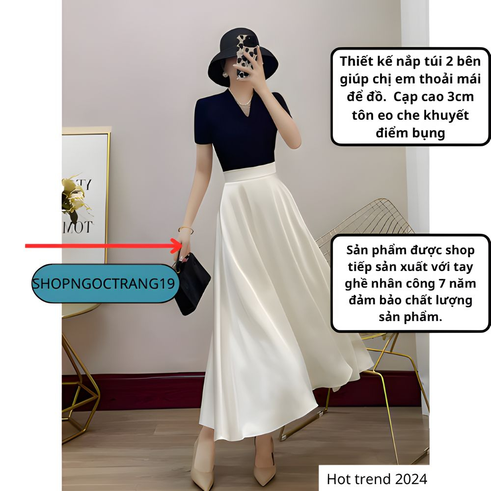 Chân Váy Xòe Công Sở Có Túi 2 Bên Dài 80cm SHOPGOCTRANG19 Chất Liệu Vitex