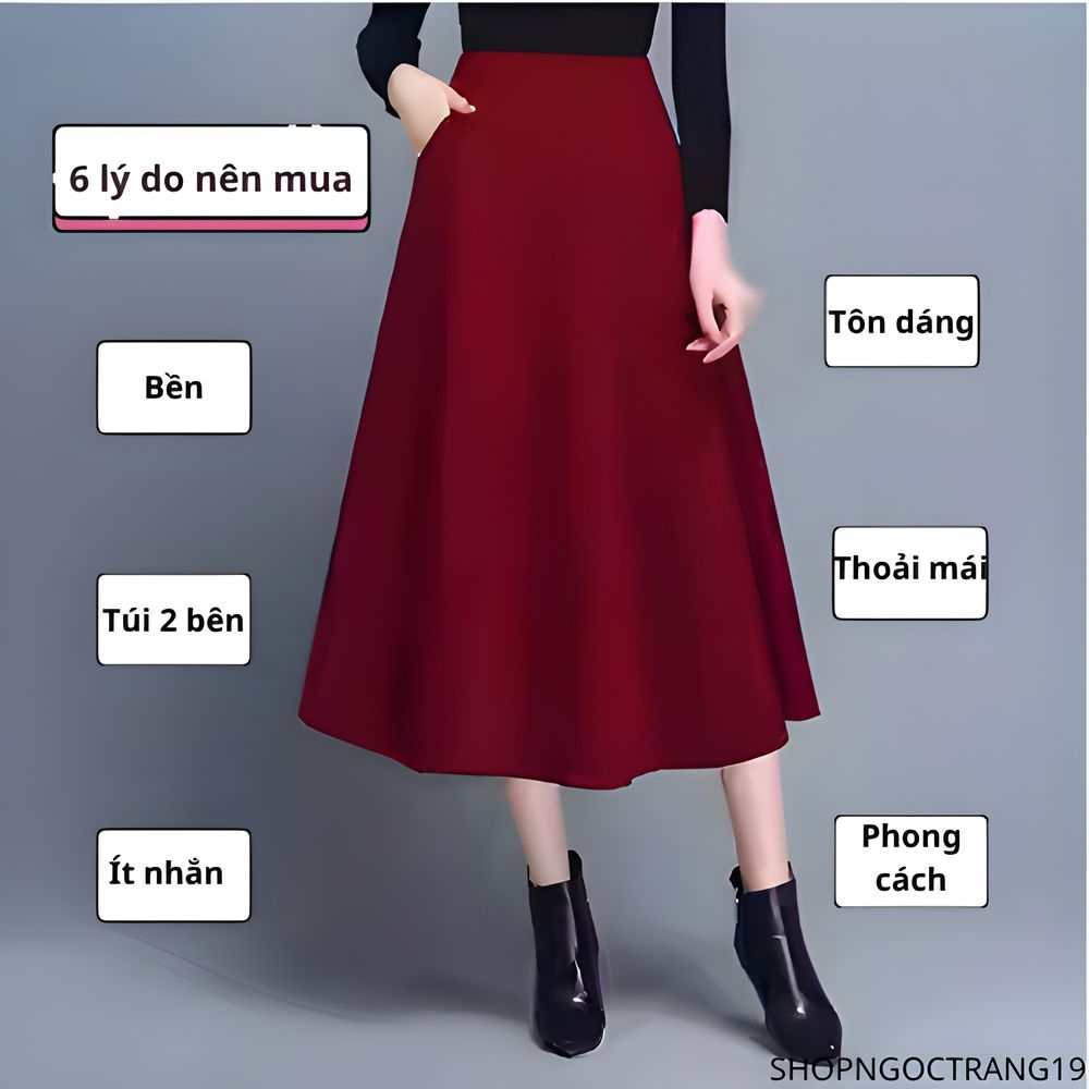 Chân Váy Xòe Công Sở Có Túi 2 Bên Dài 80cm SHOPGOCTRANG19 Chất Liệu Vitex