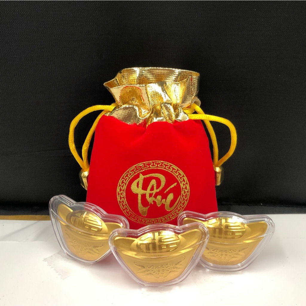 [HỎA TỐC] Thỏi Vàng Thần Tài Mạ Vàng Kèm Túi Gấm Phúc Lộc , Làm Quà Tặng Cực Vip Khai Lộc , Quà Tết