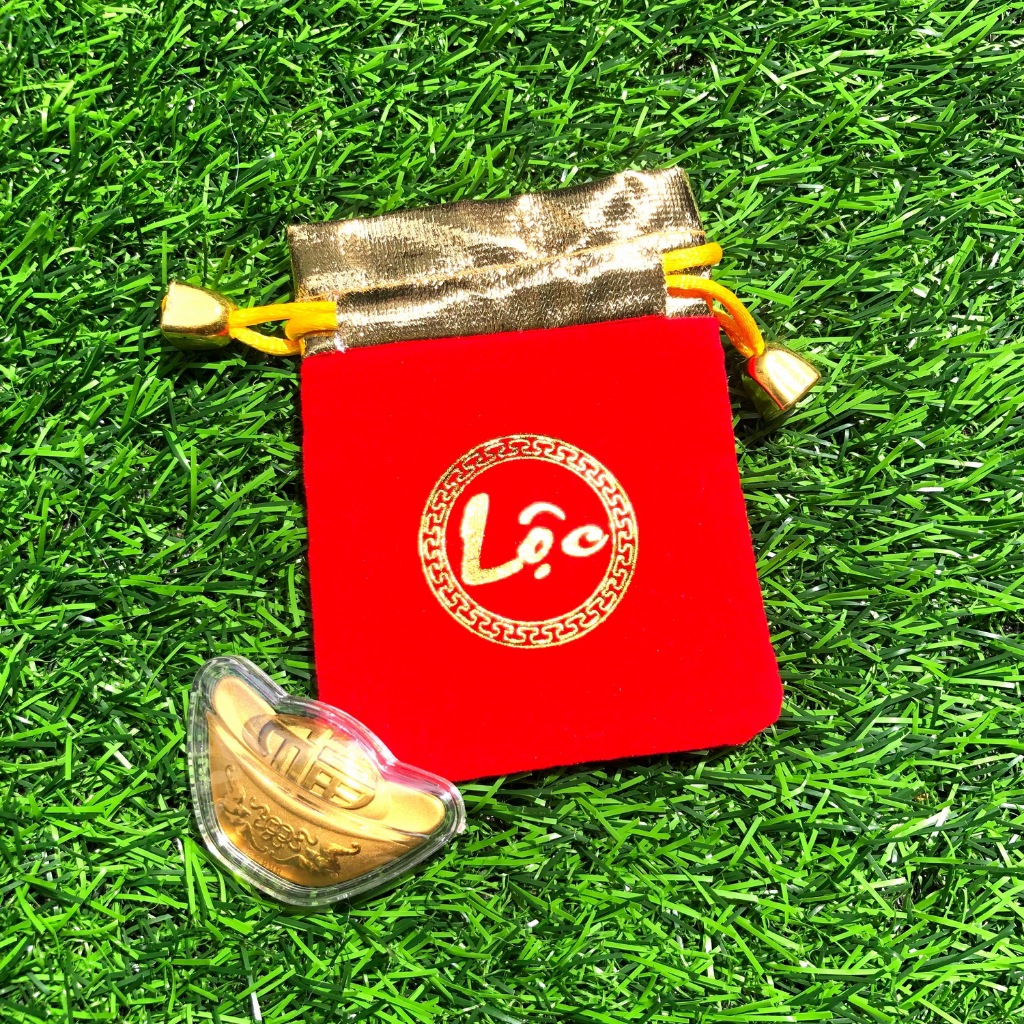 [HỎA TỐC] Thỏi Vàng Thần Tài Mạ Vàng Kèm Túi Gấm Phúc Lộc , Làm Quà Tặng Cực Vip Khai Lộc , Quà Tết