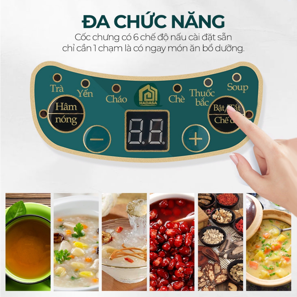 Cốc Chưng Yến Venko VK-CH568 500ml 600ml 800ml Thố Chưng Yến Cốc Hầm Điện Đa Năng Bằng Sứ Màu Xanh Đế Điện Tiếng Việt