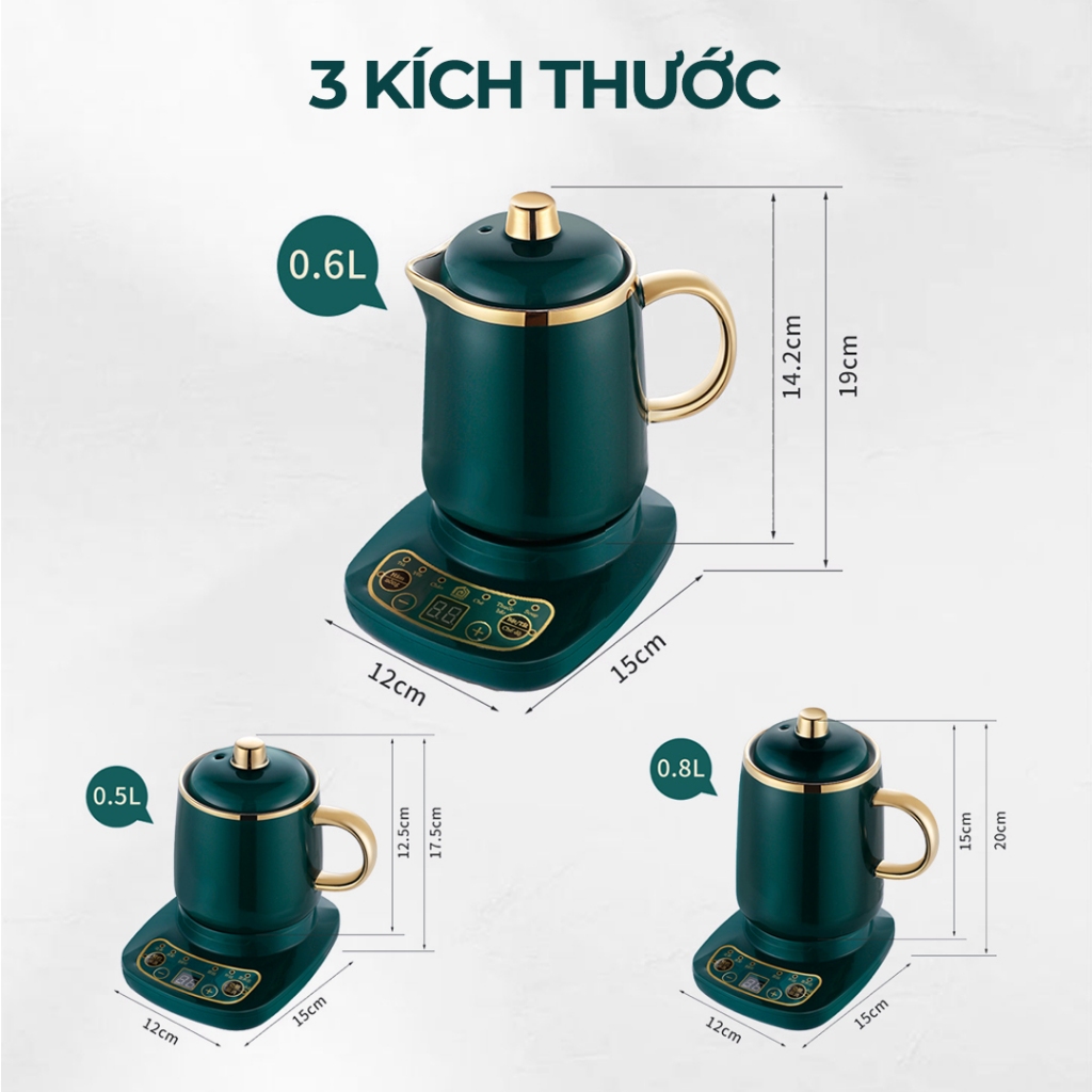 Cốc Chưng Yến Venko VK-CH568 500ml 600ml 800ml Thố Chưng Yến Cốc Hầm Điện Đa Năng Bằng Sứ Màu Xanh Đế Điện Tiếng Việt