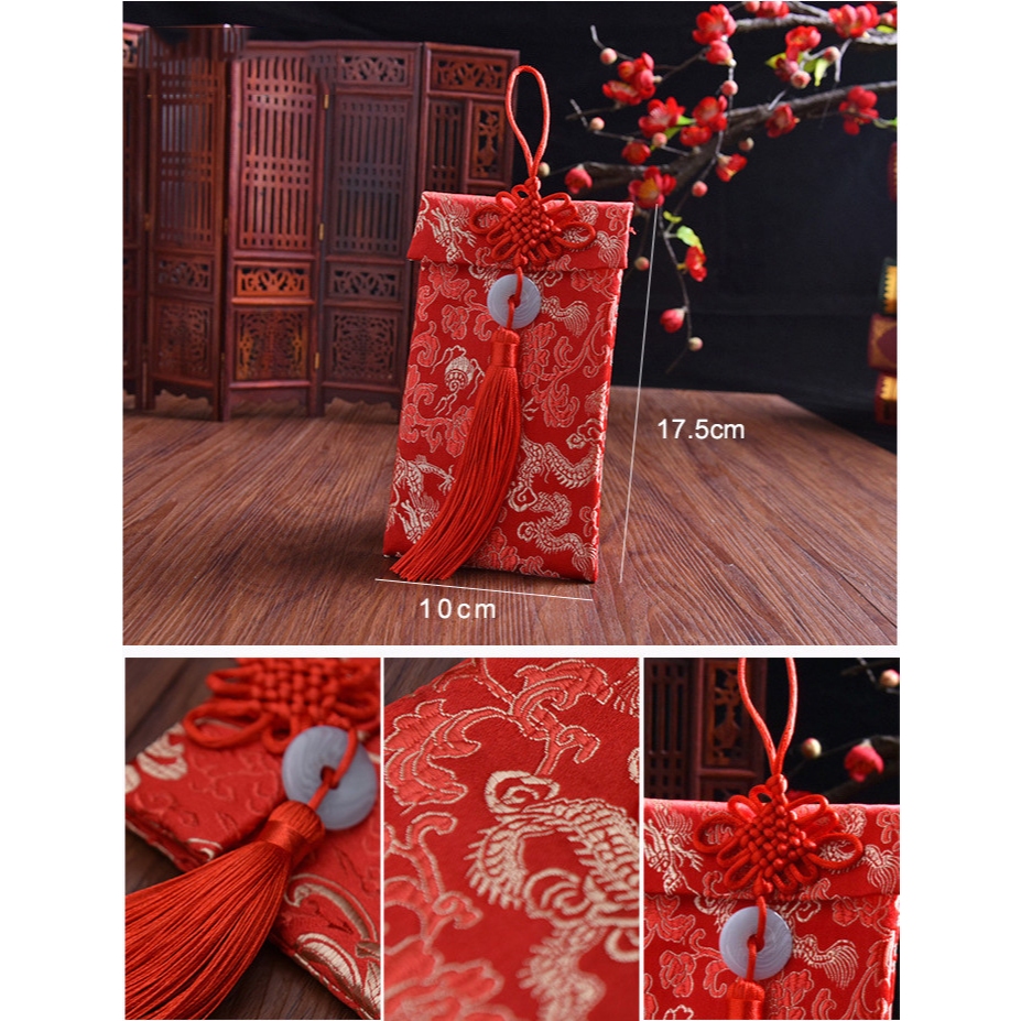 10 bao lì xì thổ cẩm - Bao Lì Xì Vải Gấm Nhiều Hoa Văn Cao cấp Ngày Tết,Cưới Hỏi, Nạp Tài. [ COMBO 10 RỒNG DỌC NGỌC ]