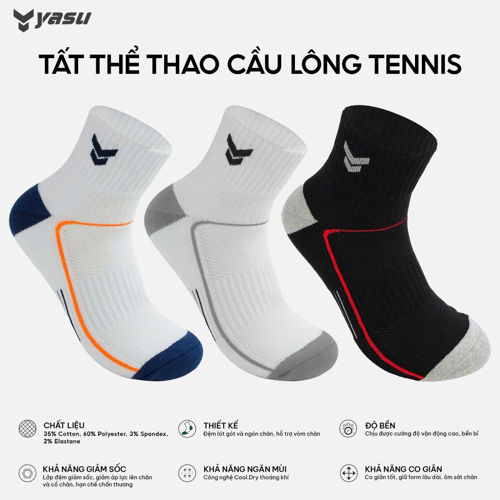 Ảnh Tất vớ thể thao Yasu dày dặn cho cầu lông, bóng đá ,bóng chuyền,tennis,picket ball 1