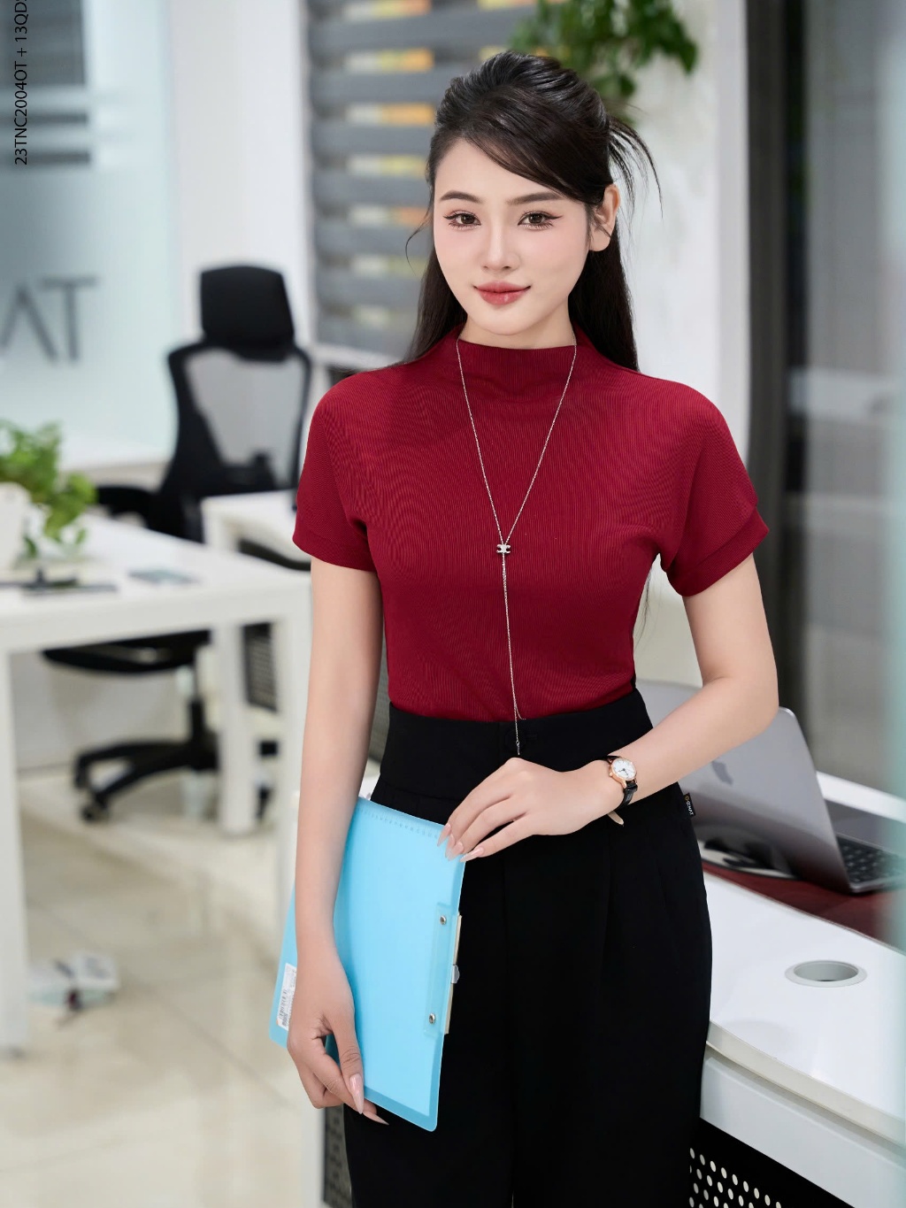 Ảnh Áo Thun 𝐂𝐂𝐇𝐀𝐓 Kiểu Bổ Lưng Sau Dáng Ôm Chất Vải Mềm Mịn Co Giãn 4 chiều 23TNC2004OT 1