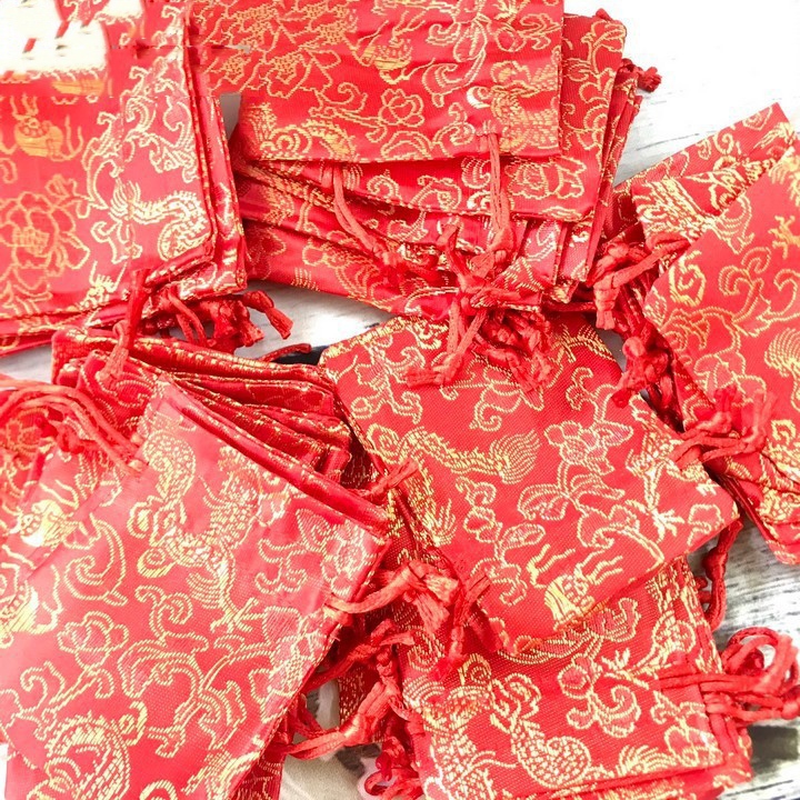 [HỎA TỐC] Combo 100 Túi Gấm Long Phụng Đỏ Vàng Siêu Kute rút dây 7 x 9 cm đựng trang sức, đồ phong thủy , Quà Tết