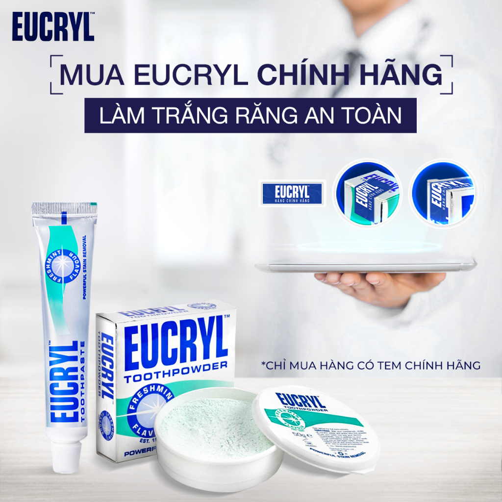 [ Livestream ] Combo Eucryl gồm 2 tuýp kem đánh răng (62gx2) + 1 bột đánh răng (50g) giúp làm sạch và trắng khỏe răng