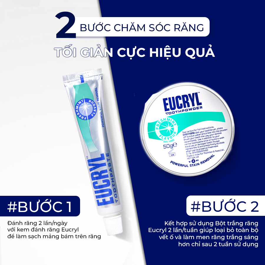 [ Livestream ] Combo Eucryl gồm 2 tuýp kem đánh răng (62gx2) + 1 bột đánh răng (50g) giúp làm sạch và trắng khỏe răng