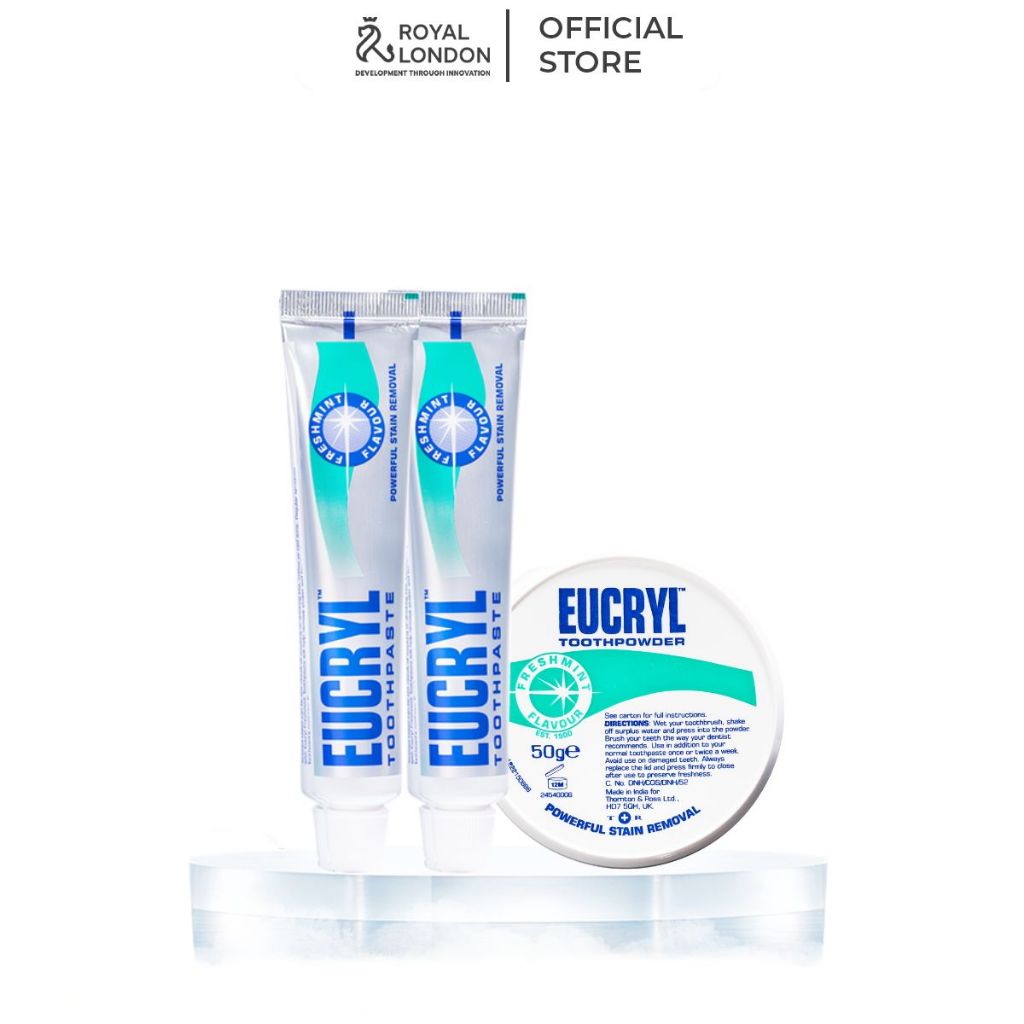 [ Livestream ] Combo Eucryl gồm 2 tuýp kem đánh răng (62gx2) + 1 bột đánh răng (50g) giúp làm sạch và trắng khỏe răng