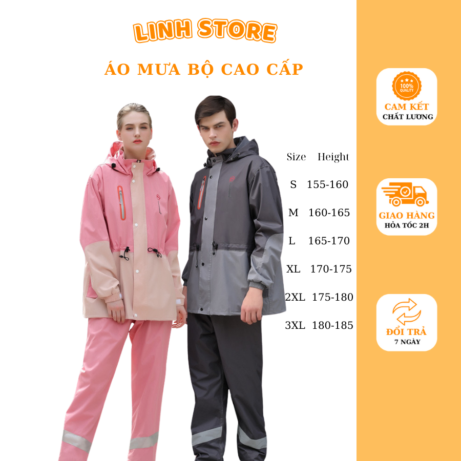 Bộ Đồ Đi Mưa cao cấp 2 Lớp Nam Nữ , Phản Quang An Toàn - Chống Thấm Tuyệt Đối AMNLBO03 - Đủ Size mưa