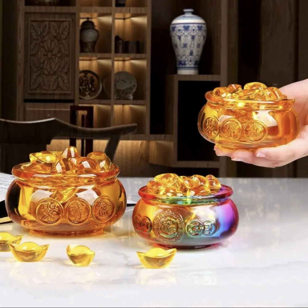 ⭐RƯỚC LỘC⭐ [7 Màu ] Hủ vàng bát Tụ Bảo Bồn 6cm 8cm kèm thỏi kim nguyên bảo