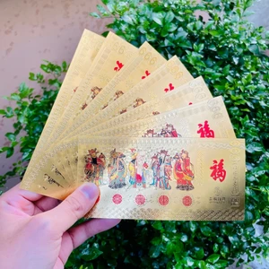 Combo 100 Tờ Tiền Vàng Hình Ngũ Lộ Thần Tài - Ngũ Phúc 3D Lì Xì Quà Tặng Tết