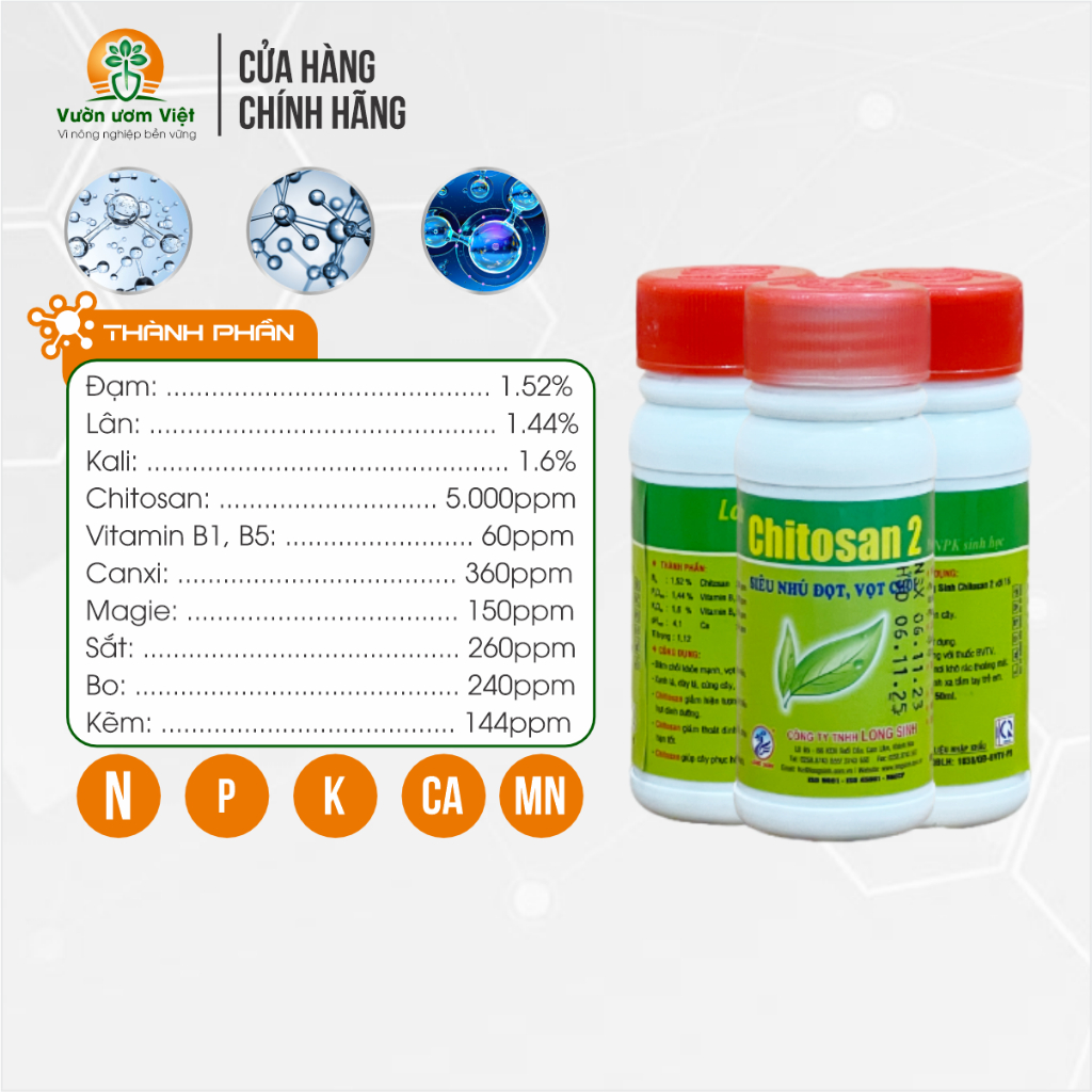 Phân bón hỗn hợp Chitosan 2 - kích ra đọt, xanh to dày lá, đẹp màu cây trồng, cây sáng đẹp