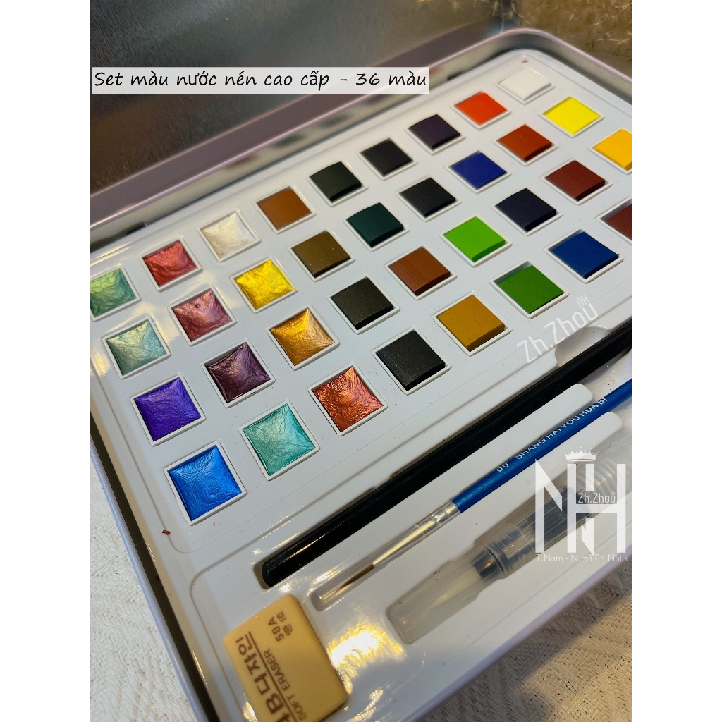 Set màu nước vẽ móng màu dạng nén, màu nhũ khô vẽ nail, tán loang, vẽ móng nghệ thuật