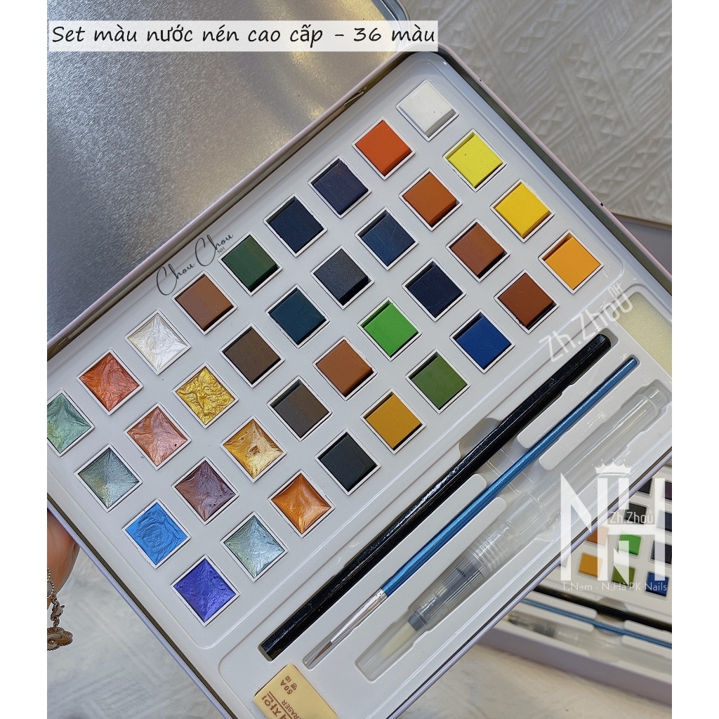 Set màu nước vẽ móng màu dạng nén, màu nhũ khô vẽ nail, tán loang, vẽ móng nghệ thuật