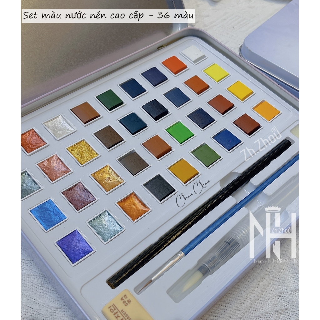 Set màu nước vẽ móng màu dạng nén, màu nhũ khô vẽ nail, tán loang, vẽ móng nghệ thuật