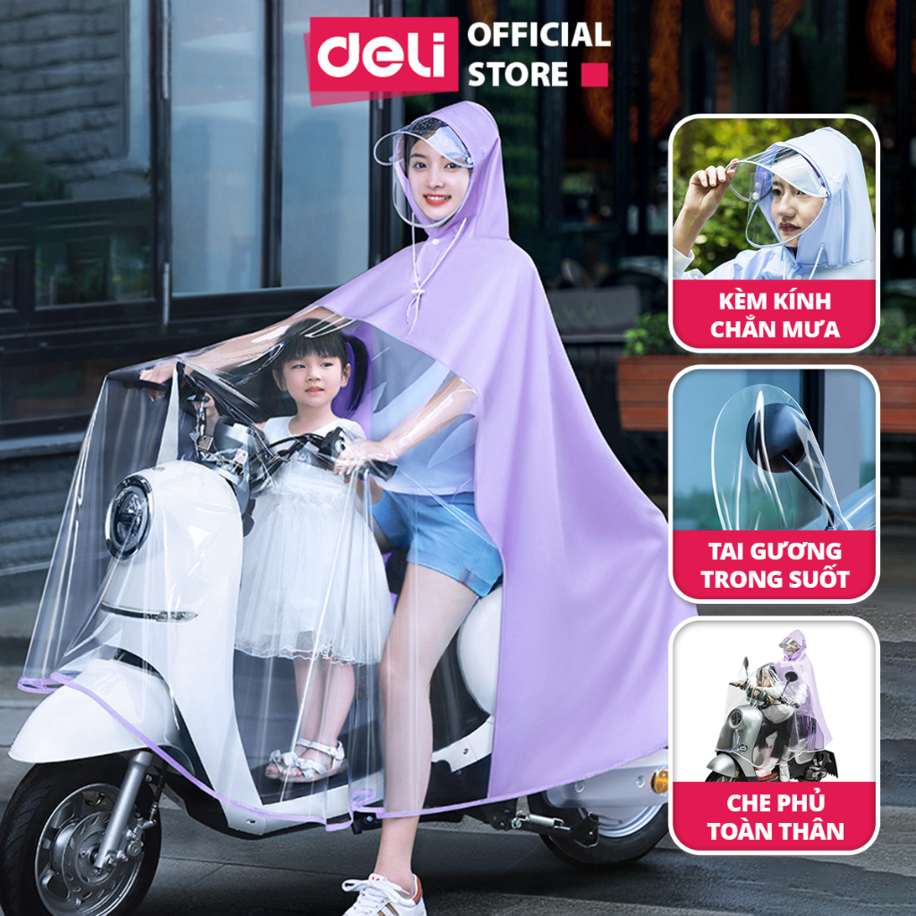 Áo Mưa Trong Suốt Deli Có Kính Chắn Mưa Thiết Kế Thời Trang Nhiều Màu Vải Dày Chống Thấm Cao Cấp