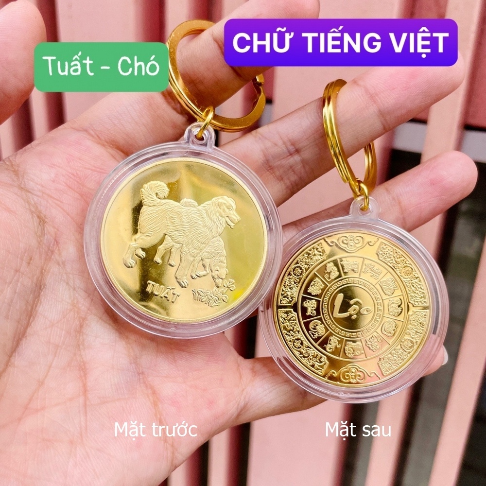 Móc khóa xu 12 con giáp TUỔI CHÓ ý nghĩa phong thủy làm quà tặng
