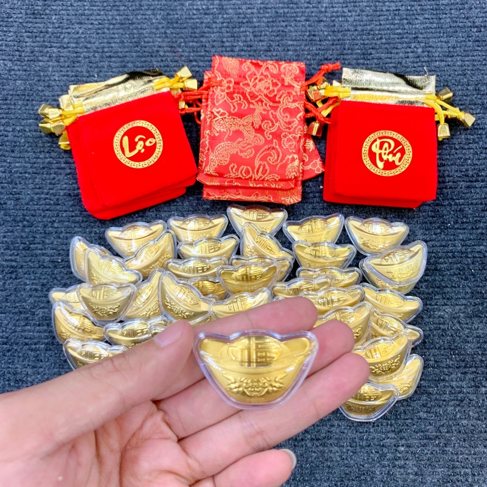 [HỎA TỐC] Thỏi Vàng Thần Tài Lộc kèm Túi Nhung Phúc Lộc may mắn, trưng bày biếu tặng, lì xì độc đáo , Quà Tết