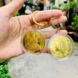 Đồng Xu Quan Âm Bồ Tát Phong Thuỷ May Mắn Tặng Kèm Túi Gấm , Quà Tết