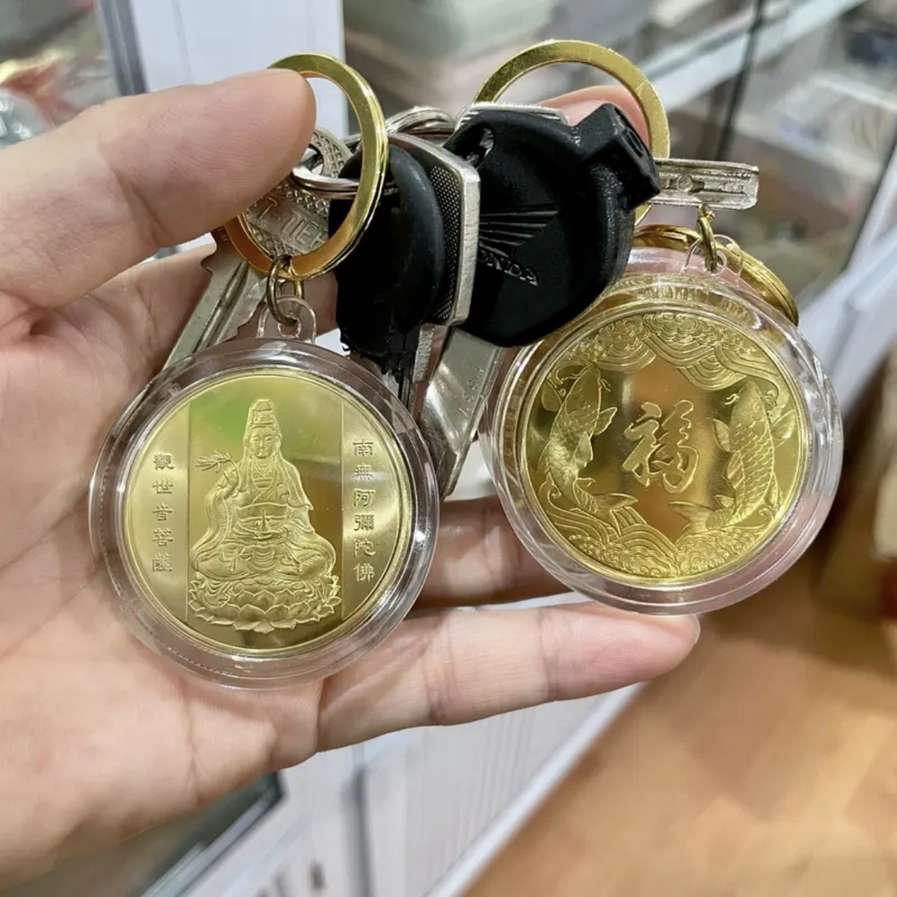 [HỎA TỐC] Đồng Xu Quan Âm Bồ Tát Phong Thuỷ May Mắn Tặng Kèm Túi Gấm , Quà Tết