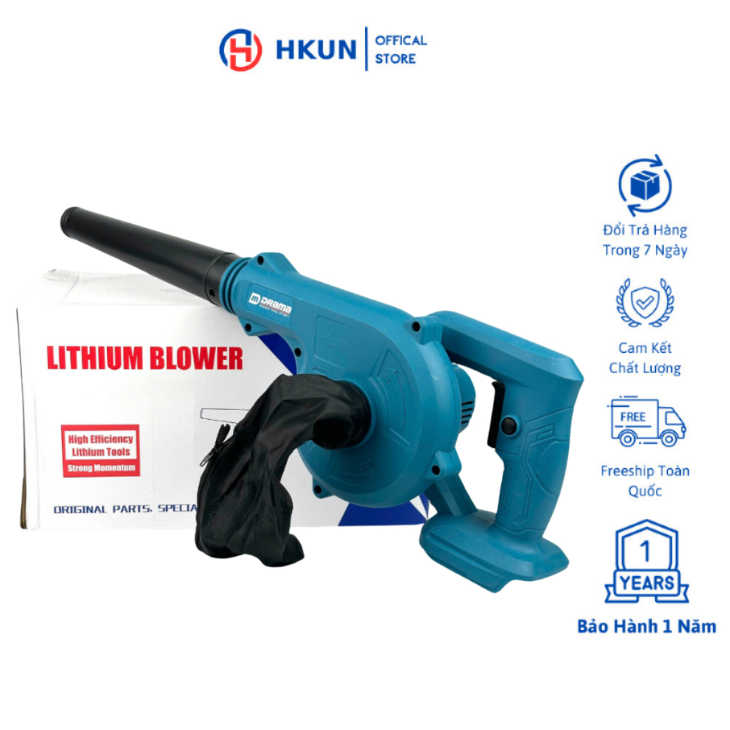Thân máy thổi bụi pin Drama xanh dùng chân pin phổ thông 4cm, máy thổi hút bụi công suất lớn