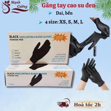 Găng tay y tế đen, Găng tay đen có nhám ngón không bột, Găng tay cao su đen chống hoá chất dùng trong Spa, TMV, Salon