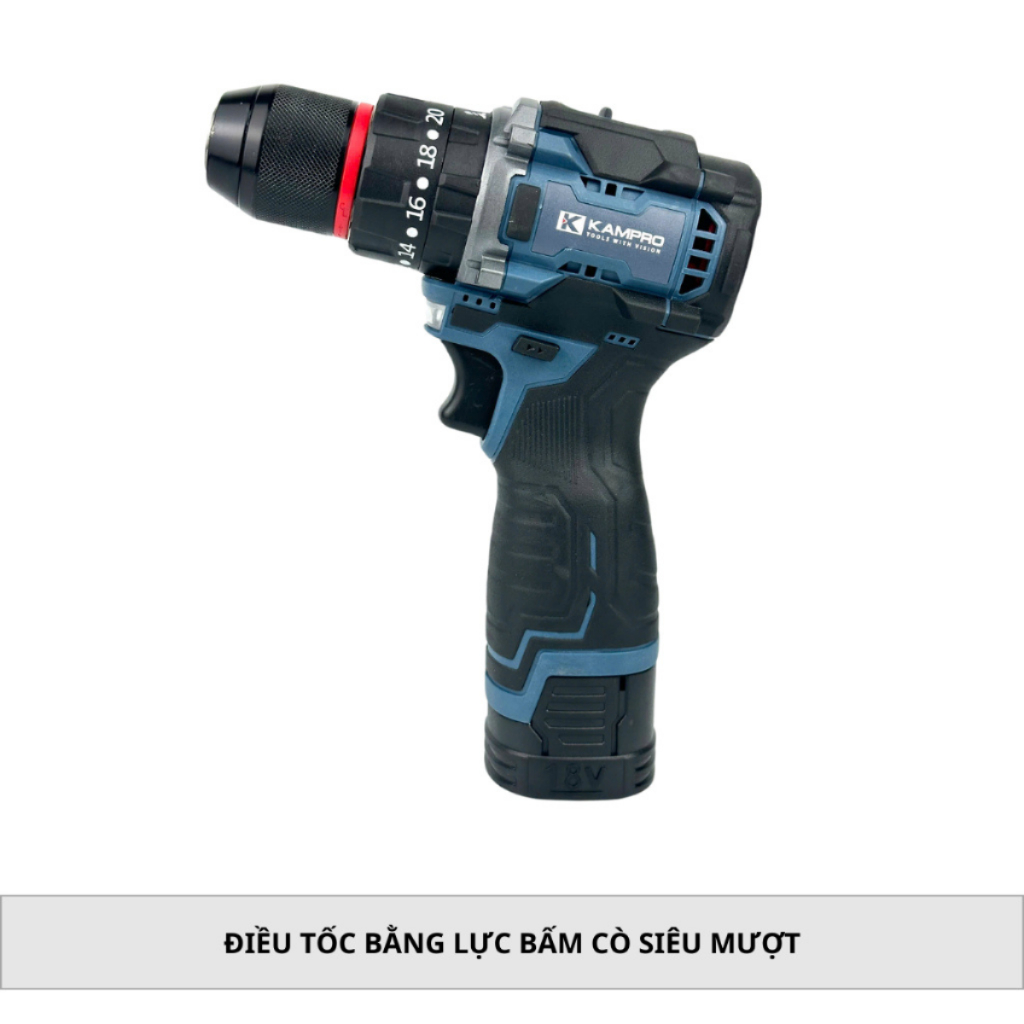 Máy khoan pin Kampro 7018 Động cơ không chổi than, 3 chức năng Đầu kẹp Autolock 10mm