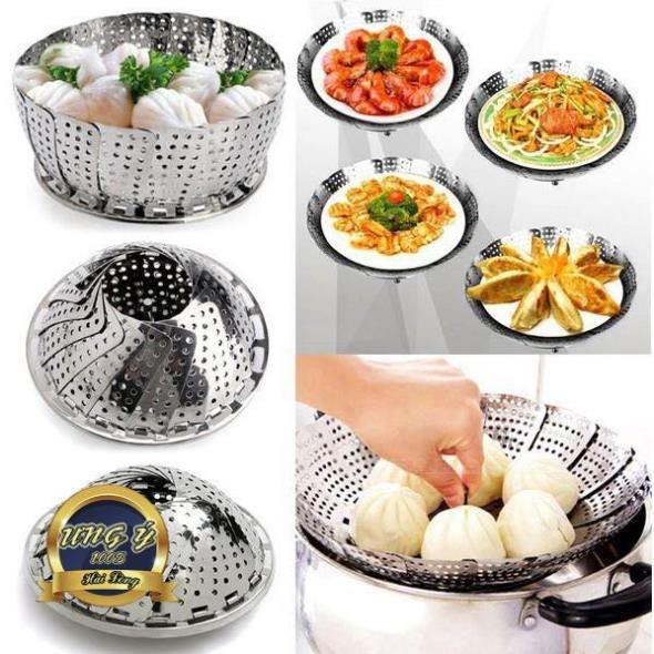 Rổ Hấp 3 Chân Xếp Gọn 23cm và Rế Hấp Và Lót Nồi Inox 3 Chân 14,5 x 4 ...