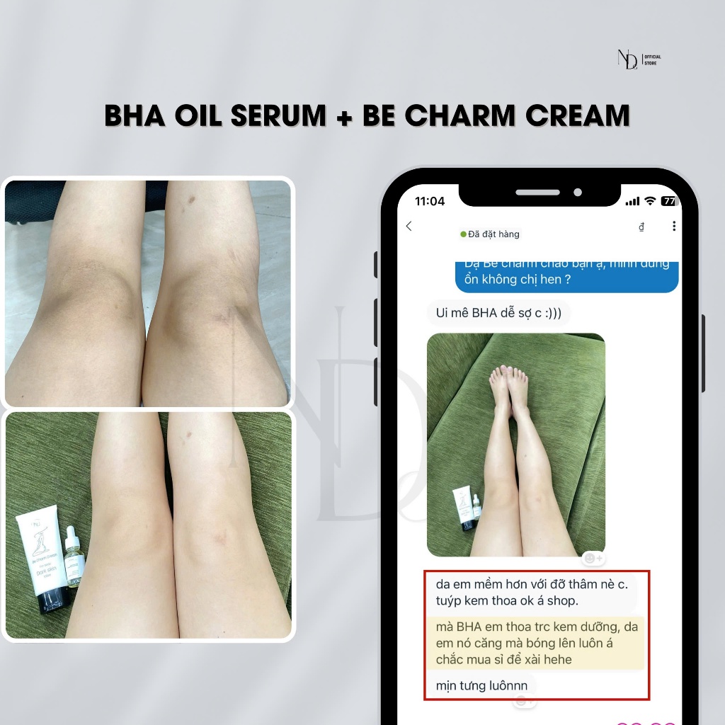 COMBO Giảm Mụn, Giảm Thâm Face & Body Bha Serum 8% ND 15ml và Be Charm Cream 100ml