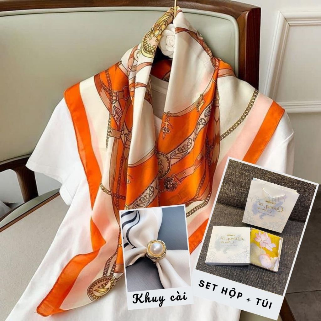 Quà Tặng Mẹ, Cô Giáo 20/10, 20/11, Bạn Gái, Bạn Thân với Khăn Lụa Tơ Cao Cấp Kèm Khuy Cài Khăn
