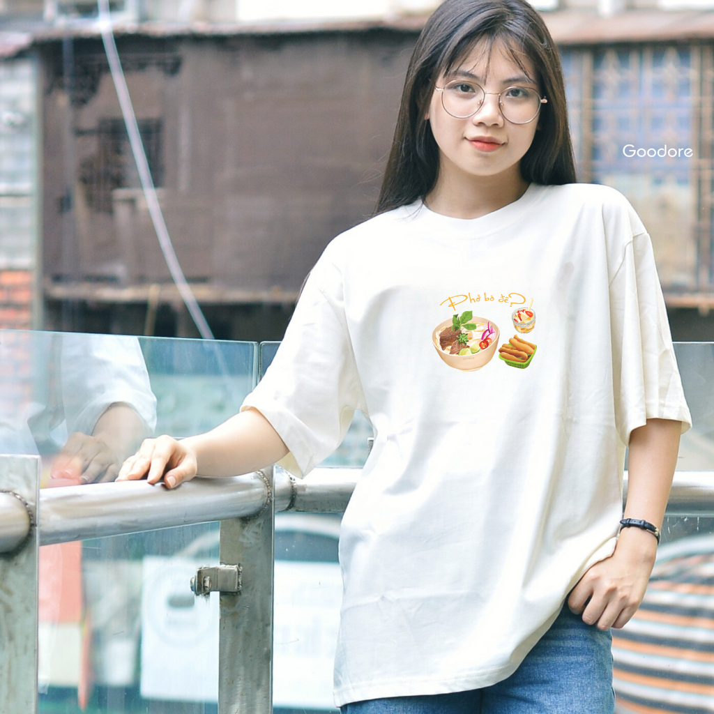 Áo thun Oversize cotton unisex nam nữ Goodore Phở Bò thoáng mát năng động thiết kế độc đáo