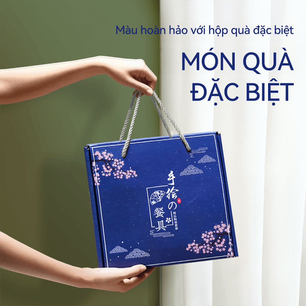 [COD]Bộ bát cao cấp / Giỏ đựng bát cao cấp / Bộ đồ ăn gốm sứ trắng xanh / Bộ bát sứ Quà lưu niệm phong cách Nhật Bản / B