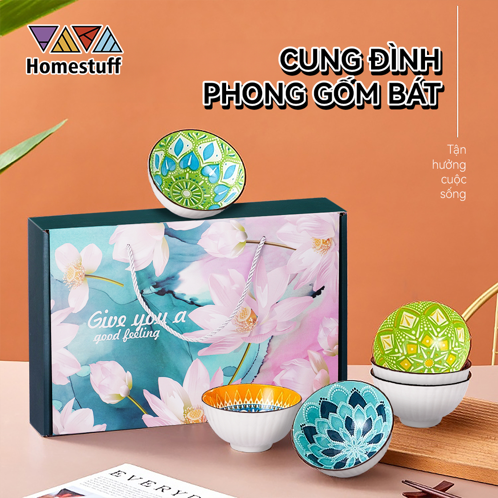 [COD]Bộ bát cao cấp Họa tiết đầy màu sắc / Quà tặng bát lưu niệm / Bộ bát phong cách cung điện / Bảo hành