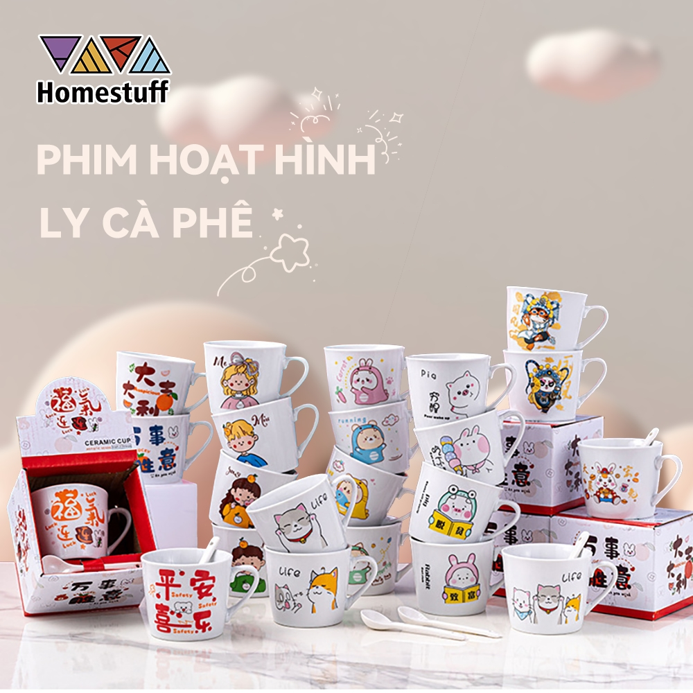 [COD] Cốc có tay cầm hình nhân vật miễn phí / Bộ cốc nhân vật miễn phí có thìa / Ly có tay cầm / Cốc sứ dễ thương / Cốc