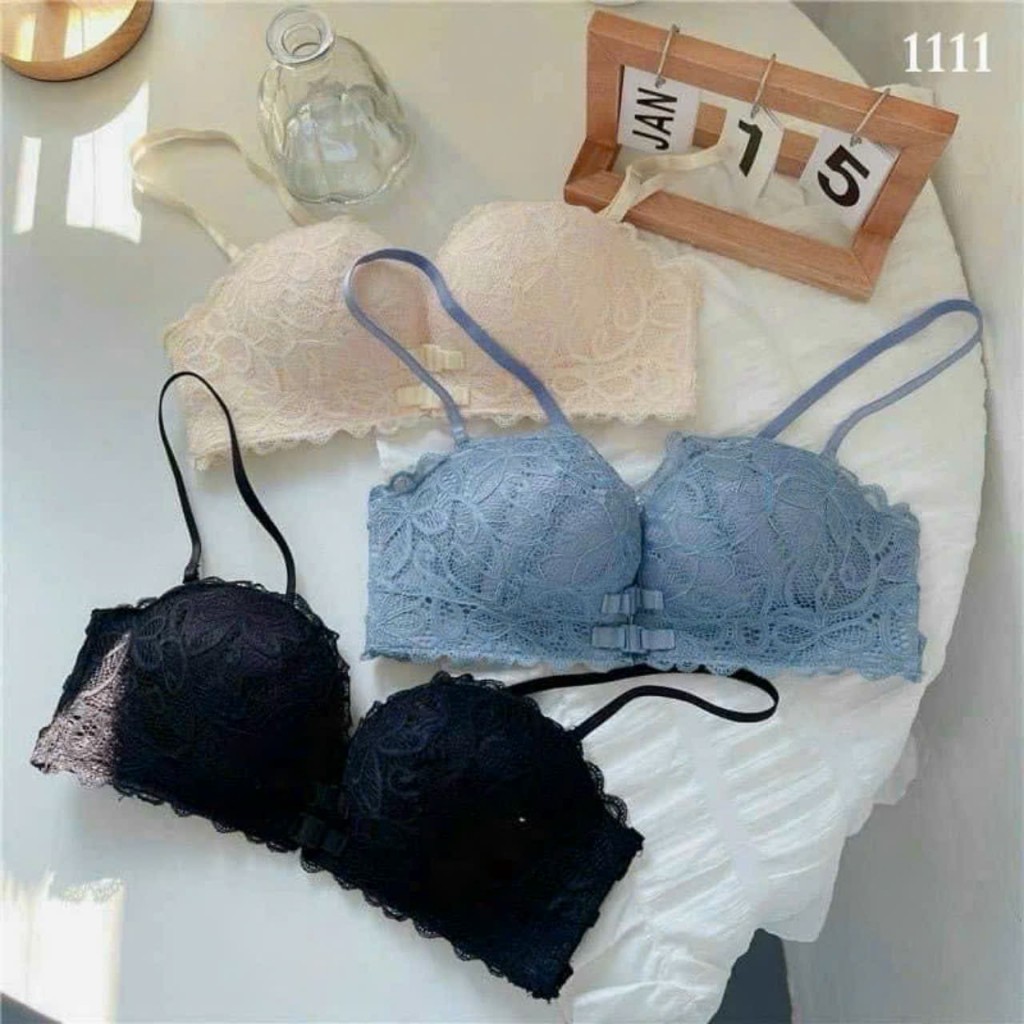 Áo lót cài trước, Áo lót nữ ren nâng ngực 2ph không gọng đệm bàn tay 0778