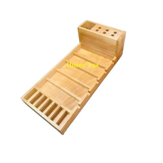 Khay gỗ thông đựng tông đơ 5 ngăn kích thước 58x25x16cm 4 màu vàng, đen, gỗ, khò cháy