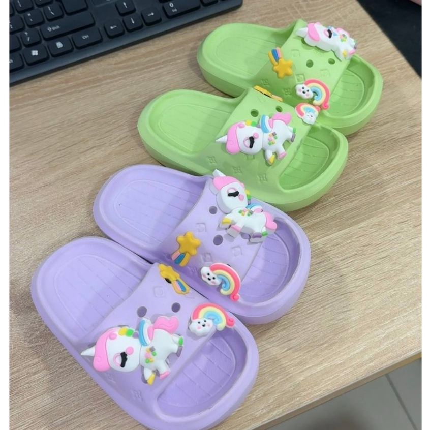 Dép bánh mì cho bé gái hình ngựa pony cầu vòng siêu mềm êm chân chống trượt cho bé