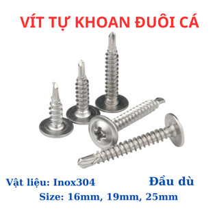 [Túi 20 Con] Vít Đuôi Cá Tự Khoan Đầu Dù INOX 304 - Vít Bắn Tôn, Sắt Size 16mm 19mm 25mm Không Gỉ Sét (Loại Tốt)