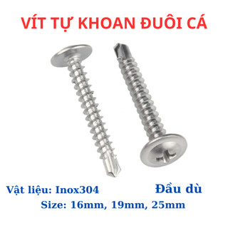 [Túi 20 Con] Vít Đuôi Cá Tự Khoan Đầu Dù INOX 304 - Vít Bắn Tôn, Sắt Size 16mm 19mm 25mm Không Gỉ Sét (Loại Tốt)