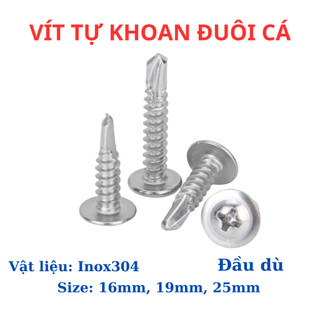 [Túi 20 Con] Vít Đuôi Cá Tự Khoan Đầu Dù INOX 304 - Vít Bắn Tôn, Sắt Size 16mm 19mm 25mm Không Gỉ Sét (Loại Tốt)