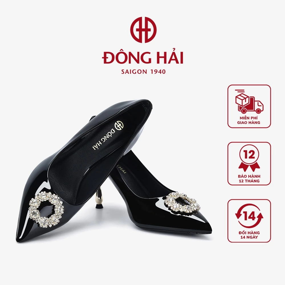 Giày Cao Gót Nữ Đông Hải Mũi Nhọn ĐÍnh Đá Gót Nhọn Sang Trọng
