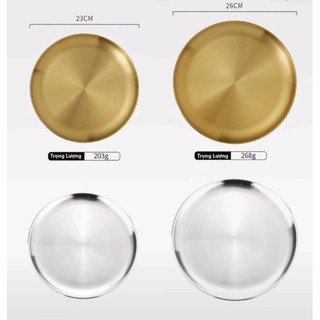 -Khay đĩa tròn inox mạ màu vàng, màu bạc rất sang trọng