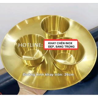 -Khay đĩa tròn inox mạ màu vàng, màu bạc rất sang trọng